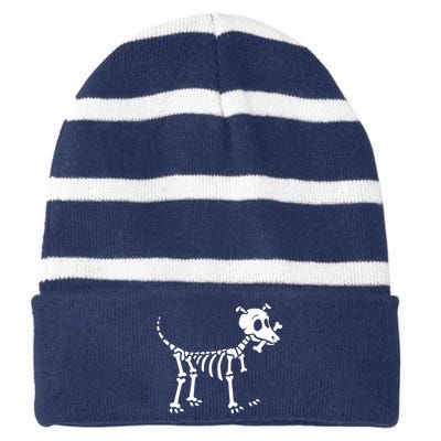 Skeleton Dog & Bone Striped Beanie with Solid Band