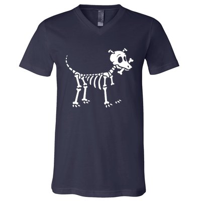 Skeleton Dog & Bone V-Neck T-Shirt