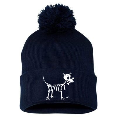 Skeleton Dog & Bone Pom Pom 12in Knit Beanie