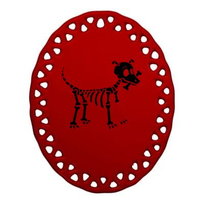 Skeleton Dog & Bone Ceramic Oval Ornament