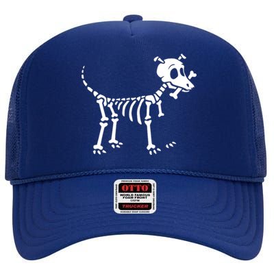 Skeleton Dog & Bone High Crown Mesh Back Trucker Hat