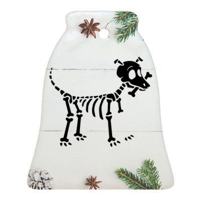 Skeleton Dog & Bone Ceramic Bell Ornament