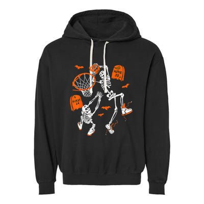 Skeleton Dunking Basketball Halloween Costume Kids Garment-Dyed Fleece Hoodie