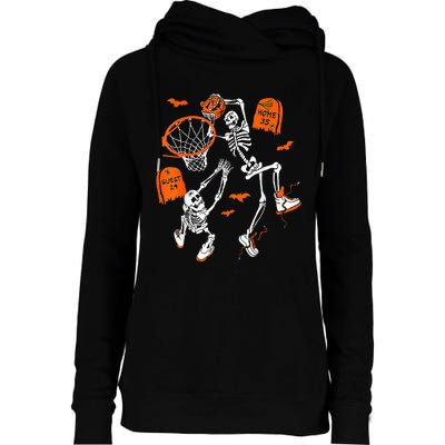 Skeleton Dunking Basketball Halloween Costume Kids Womens Funnel Neck Pullover Hood