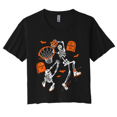 Skeleton Dunking Basketball Halloween Costume Kids Women's Crop Top Tee