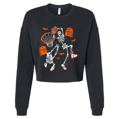 Skeleton Dunking Basketball Halloween Costume Kids Cropped Pullover Crew