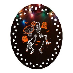 Skeleton Dunking Basketball Halloween Costume Kids Ceramic Oval Ornament