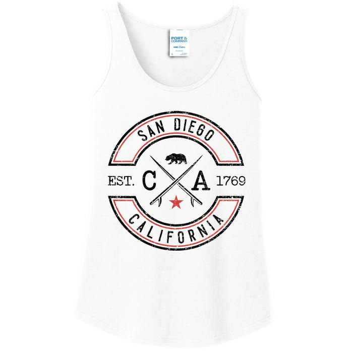 San Diego Beach California Ca Retro Surfer Ladies Essential Tank