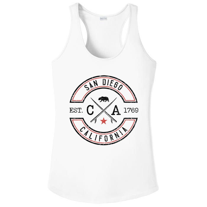 San Diego Beach California Ca Retro Surfer Ladies PosiCharge Competitor Racerback Tank