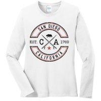 San Diego Beach California Ca Retro Surfer Ladies Long Sleeve Shirt