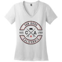 San Diego Beach California Ca Retro Surfer Women's V-Neck T-Shirt