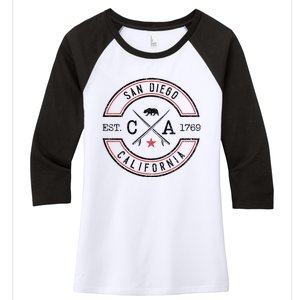 San Diego Beach California Ca Retro Surfer Women's Tri-Blend 3/4-Sleeve Raglan Shirt