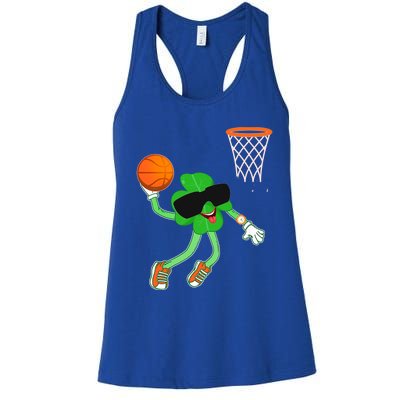 Shamrock Dabbing Basketball St Patricks Day Funny Gift Women's Racerback Tank