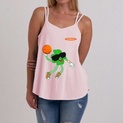 Shamrock Dabbing Basketball St Patricks Day Funny Gift Women's Strappy Tank