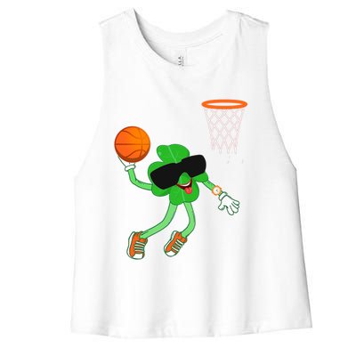 Shamrock Dabbing Basketball St Patricks Day Funny Gift Women's Racerback Cropped Tank