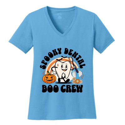 Spooky Dental Boo Crew Retro Halloween Dentist Office Humor Gift Women's V-Neck T-Shirt