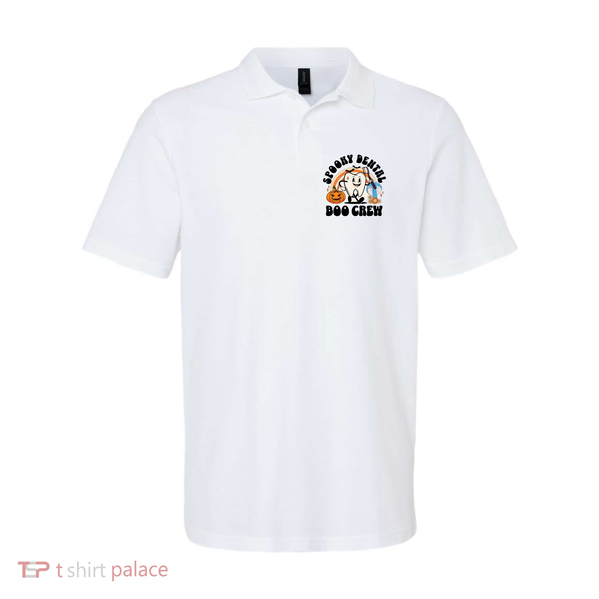 Spooky Dental Boo Crew Retro Halloween Dentist Office Humor Gift Polo