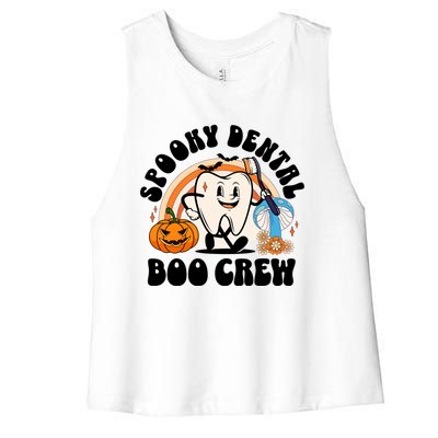 Spooky Dental Boo Crew Retro Halloween Dentist Office Humor Gift Women's Racerback Cropped Tank