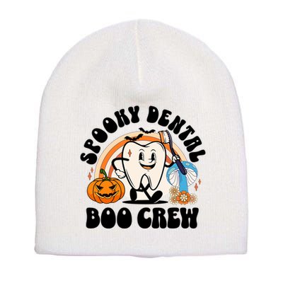 Spooky Dental Boo Crew Retro Halloween Dentist Office Humor Gift Short Acrylic Beanie
