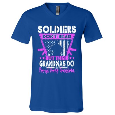 Soldiers Dont Brag Proud Army Grandma Military Grandmother Great Gift V-Neck T-Shirt