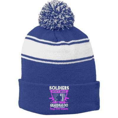 Soldiers Dont Brag Proud Army Grandma Military Grandmother Great Gift Stripe Pom Pom Beanie