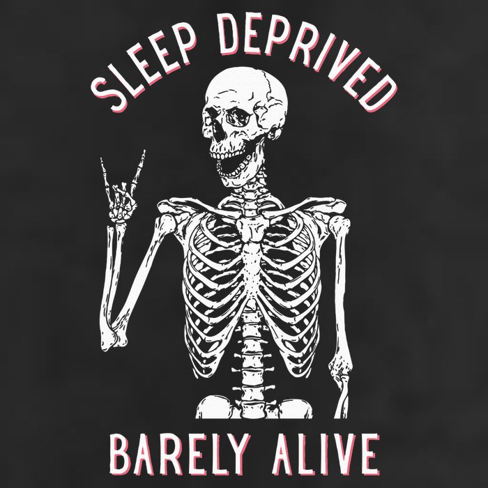 Sleep Deprived Barely Alive Funny Skeleton Halloween Garment-Dyed Fleece Hoodie