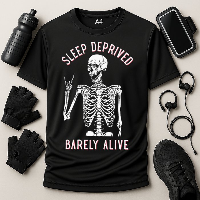 Sleep Deprived Barely Alive Funny Skeleton Halloween Performance Shirt
