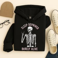 Sleep Deprived Barely Alive Funny Skeleton Halloween Hoodie