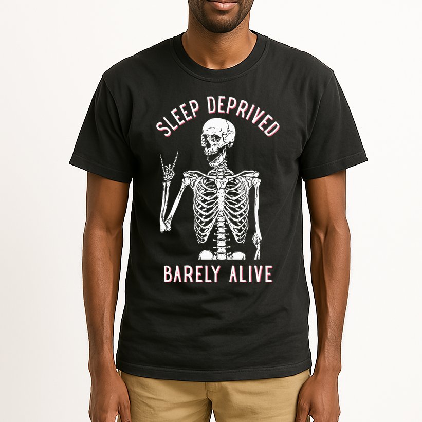 Sleep Deprived Barely Alive Funny Skeleton Halloween Tall T-Shirt