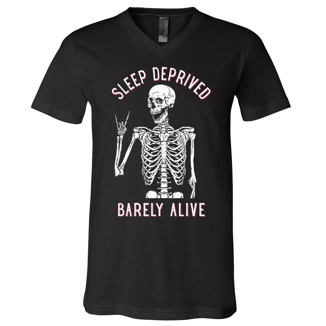 Sleep Deprived Barely Alive Funny Skeleton Halloween V-Neck T-Shirt