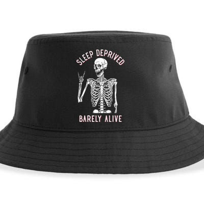 Sleep Deprived Barely Alive Funny Skeleton Halloween Sustainable Bucket Hat