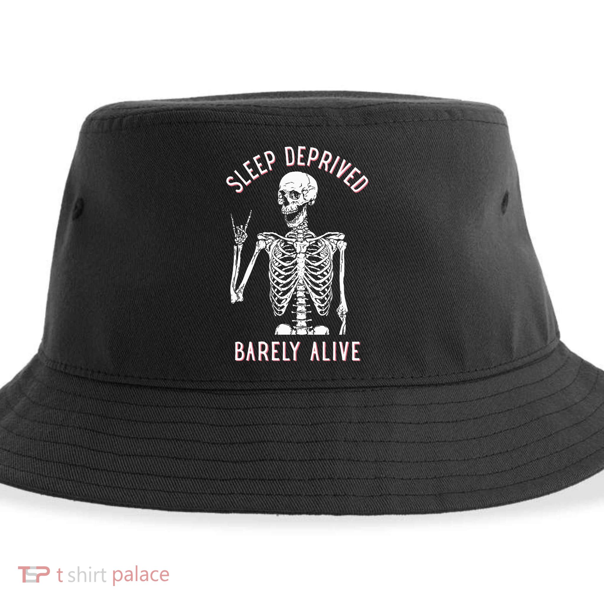 Sleep Deprived Barely Alive Funny Skeleton Halloween Sustainable Bucket Hat