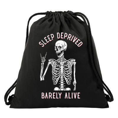 Sleep Deprived Barely Alive Funny Skeleton Halloween Drawstring Bag
