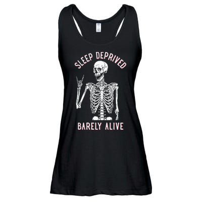 Sleep Deprived Barely Alive Funny Skeleton Halloween Ladies Essential Flowy Tank
