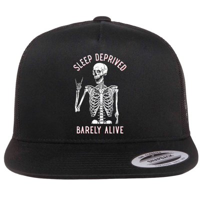 Sleep Deprived Barely Alive Funny Skeleton Halloween Flatbill Hat