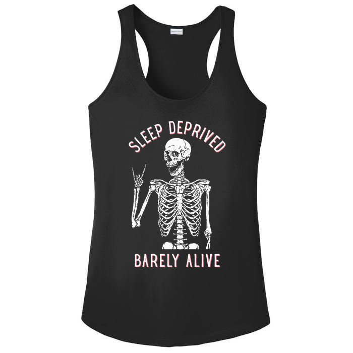 Sleep Deprived Barely Alive Funny Skeleton Halloween Ladies PosiCharge Competitor Racerback Tank