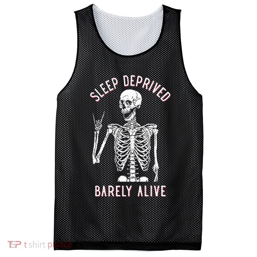 Sleep Deprived Barely Alive Funny Skeleton Halloween Mesh Reversible Basketball Jersey Tank