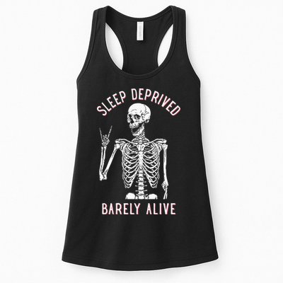 Sleep Deprived Barely Alive Funny Skeleton Halloween Womens Tank Top
