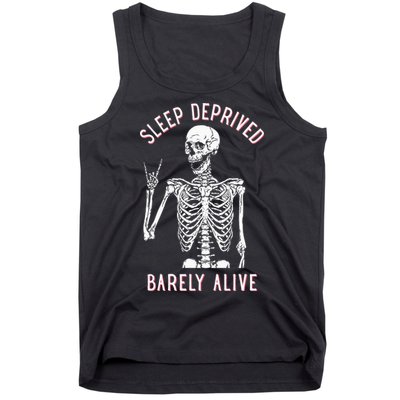 Sleep Deprived Barely Alive Funny Skeleton Halloween Tank Top