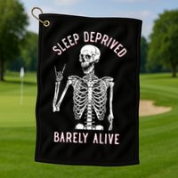 Sleep Deprived Barely Alive Funny Skeleton Halloween Golf Towel