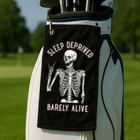 Sleep Deprived Barely Alive Funny Skeleton Halloween Golf Towel