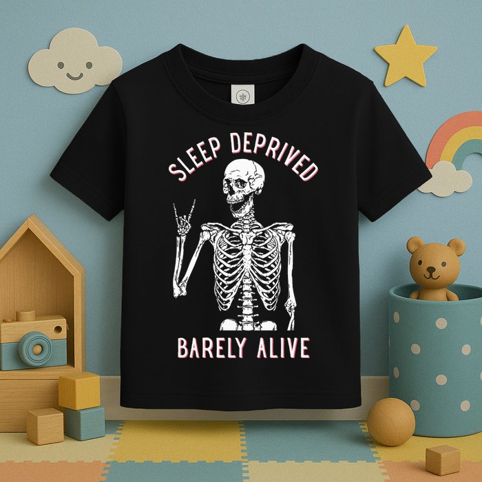 Sleep Deprived Barely Alive Funny Skeleton Halloween Toddler T-Shirt