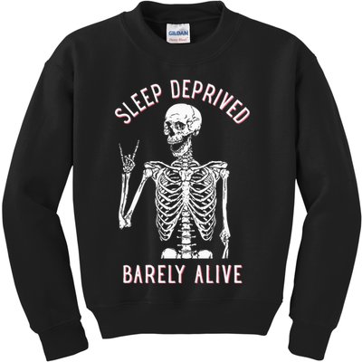 Sleep Deprived Barely Alive Funny Skeleton Halloween Kids Sweatshirt
