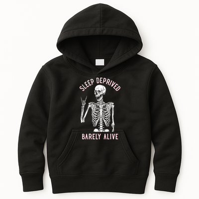 Sleep Deprived Barely Alive Funny Skeleton Halloween Kids Hoodie