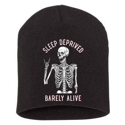 Sleep Deprived Barely Alive Funny Skeleton Halloween Short Acrylic Beanie