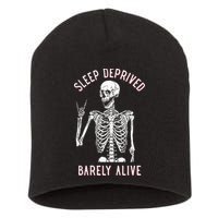 Sleep Deprived Barely Alive Funny Skeleton Halloween Short Acrylic Beanie