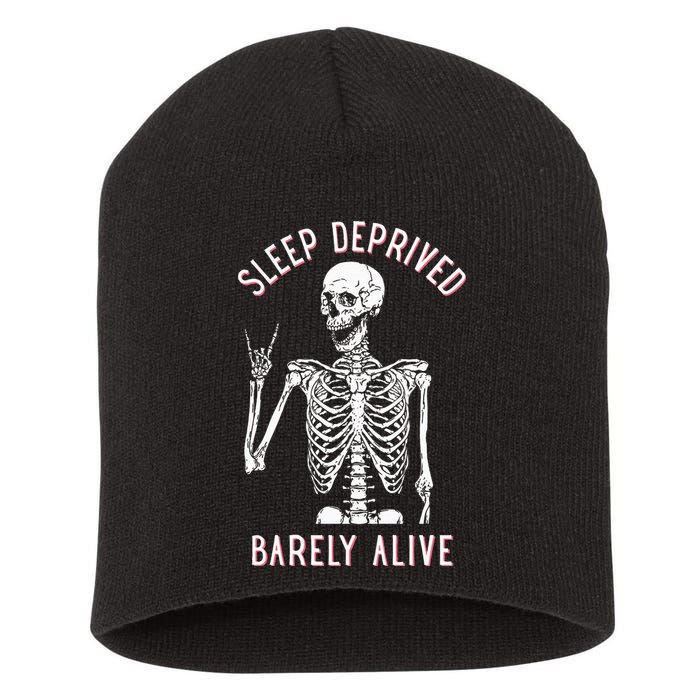 Sleep Deprived Barely Alive Funny Skeleton Halloween Short Acrylic Beanie