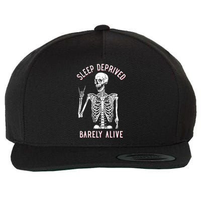 Sleep Deprived Barely Alive Funny Skeleton Halloween Wool Snapback Cap