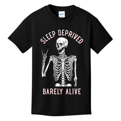 Sleep Deprived Barely Alive Funny Skeleton Halloween Kids T-Shirt