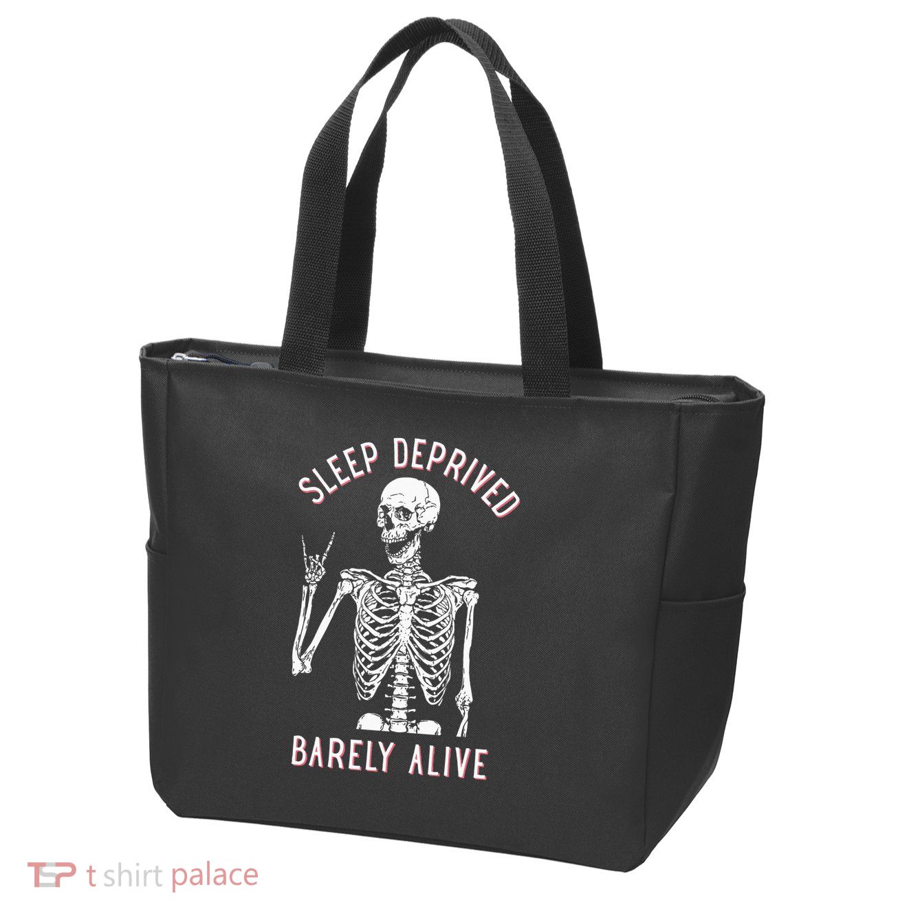 Sleep Deprived Barely Alive Funny Skeleton Halloween Zip Tote Bag